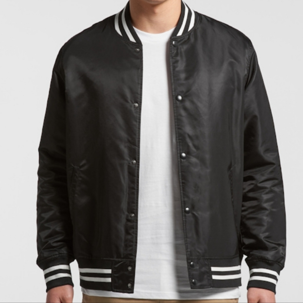 As Colour Mens Black College Bomber Jacket 5510 With White‎ Stripes Size Large